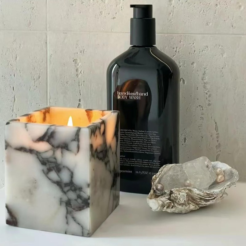 Artisanal Abode Natural Marble Pencil Pen Holder, Double Layer Desk