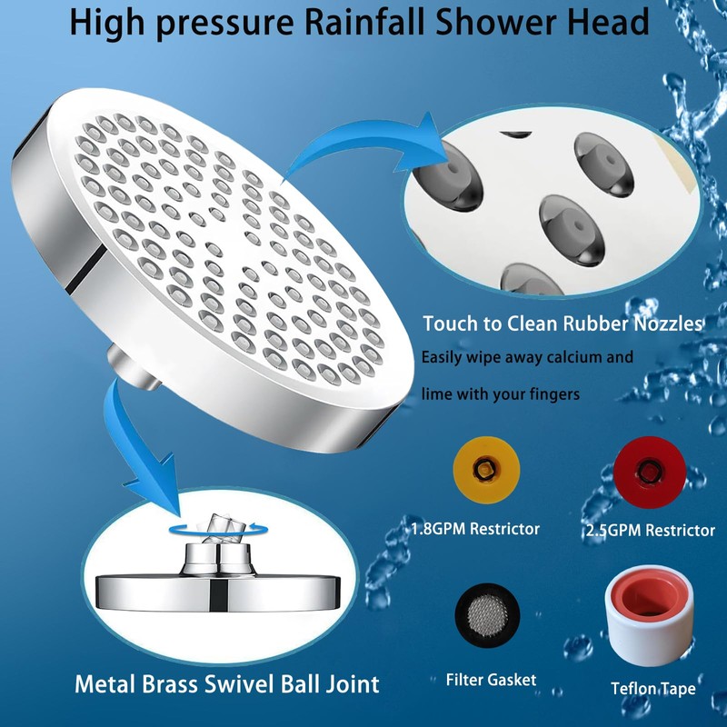 Katezon Shower Head High Pressure Rain, Luxury Showerhead with Chrome