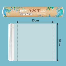 100% Compostable Plastic Cling Wrap 12 inch Food Service Cling Film Wrap Roll - 12" x 99 Ft ECO friendly Food Wrap Wrap Precut 30cm×35cm Totall 60m 2 PACK
