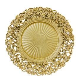 CN.JIAHE 13 Inch Round Gold Charger Plates, Set of 12pcs - Elegant Decorative Dinner Plates for Weddings, Holiday Party, Home Dining & Table Decor, Scratch-resistant & Reusable (SFLKHP)