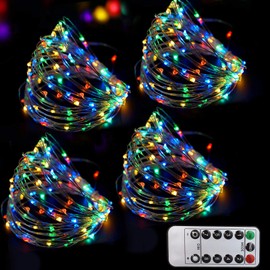 Bright Zeal 66 Ft 200 LED 8 Mode Blue Christmas Fairy Lights Battery Operated with Timer and Remote - 8 Modes Christmas String Lights Outdoor Waterproof Twinkle Xmas Lights Silver Wire String Lights