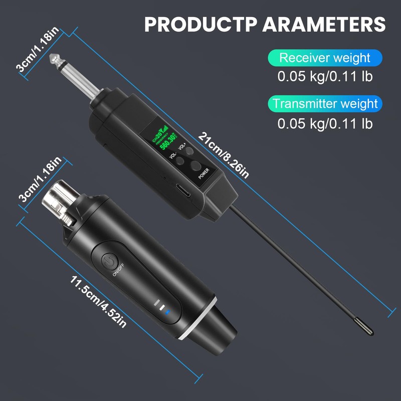 Depusheng 2.4GHz Wireless Microphone System Transmitter & Receiver with Volume