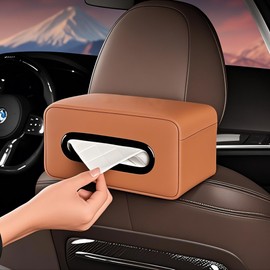 HOLDCY Car Tissue Holder - Universal Soft PU Leather Box with Quick-Release Clip for SUV/Truck/SUV, Extra Large Design Tissue Box Storage Fits Car Seat/Backrest/Center Console/Car Visor (Orange-Brown)