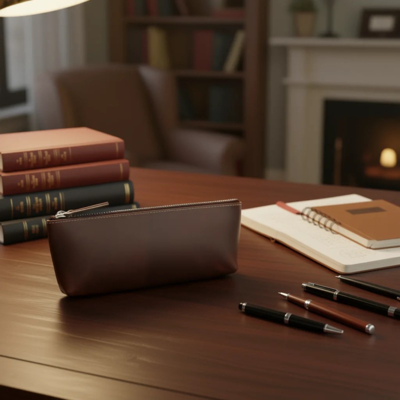 Pallavi Handmade Leather Pencil Case Model D0100HE1V4U Dark Brown Premium