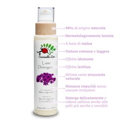 Coccinella Line - Reinigungsmilch mit Malve, mildes Reinigungsmittel, Make-up-Entferner, beruhigend, feuchtigkeitsspendend mit Vitamin E und Thermalwasser, Format 200 ml