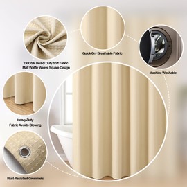 MISS SELECTEX Linen Shower Curtain Extra Wide Shower Curtain-108 Inch Wide Waffle Weave Weighted Thick Cloth Bathroom Shower Curtain, Heavy Duty Fabric Shower Curtain,Water Repellent,Washable,108x72