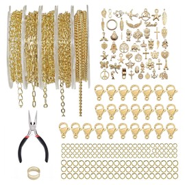 Cumnvulnt 5 Pieces Link Chain, Jewellery Chains, Jewellery Making Kit, Metal, for DIY Jewellery Design, Jewellery Making, Gift for Crafts, Gold