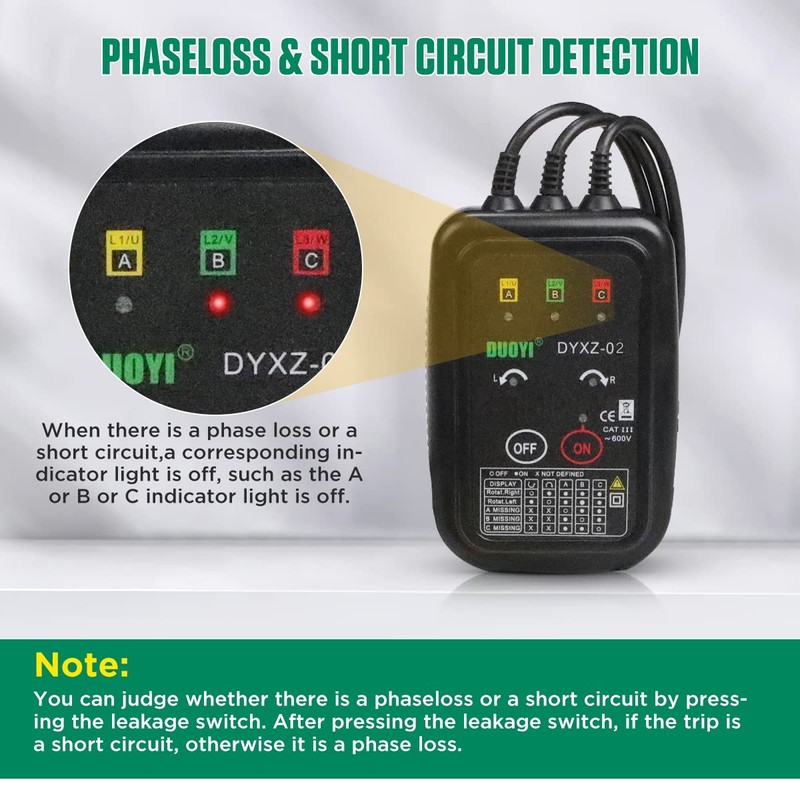 3 Phase Rotation Meter Non Contact Phase Sequence Tester 70V-600V