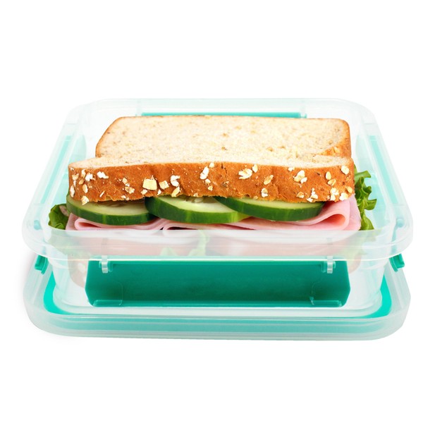 Biosmart Sandwich Container: 1 Pack Reusable, BPA Free Plastic Food Storage with Snap-Off, Leak-Proof Lid: *Colors Vary