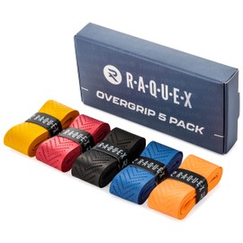Raquex Racket Overgrip Tape - 5 Pack Multicoloured Racquet Over Grip - Anti Slip Overgrip for Tennis Racket, Badminton, Squash – Recyclable cardboard outer packaging