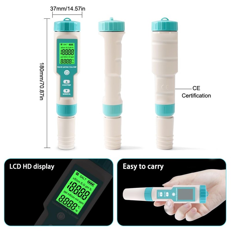pH Meter for Water 7 in 1 PH/TDS/EC/Salt/S.G/ORP/Temp Meter,pH Tester