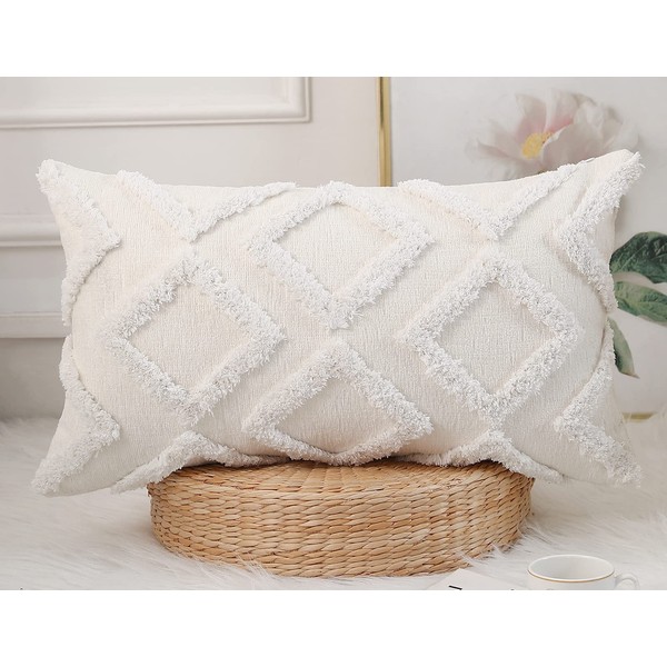 NUYECY Diamond Pattern Long Pillow Covers 14 x 26,Plush Chenille