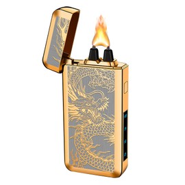 YOZWOO Electric Rechargeable Lighter Plasma Arc Lighter Type-C Electronic Lighter Big Power Flame Windproof Lighter Camping Lighter with LED Battery Indicator for Candles, Incense（Golden Dragon）