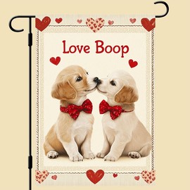 BlissYard Valentines Day Garden Flag 12x18Inch Double Sided Valentines Day Garden Flags Cute Heart Puppy Rose Yard Lawn Outside Decor for Anniversary Wedding Outdoor Home Decoration