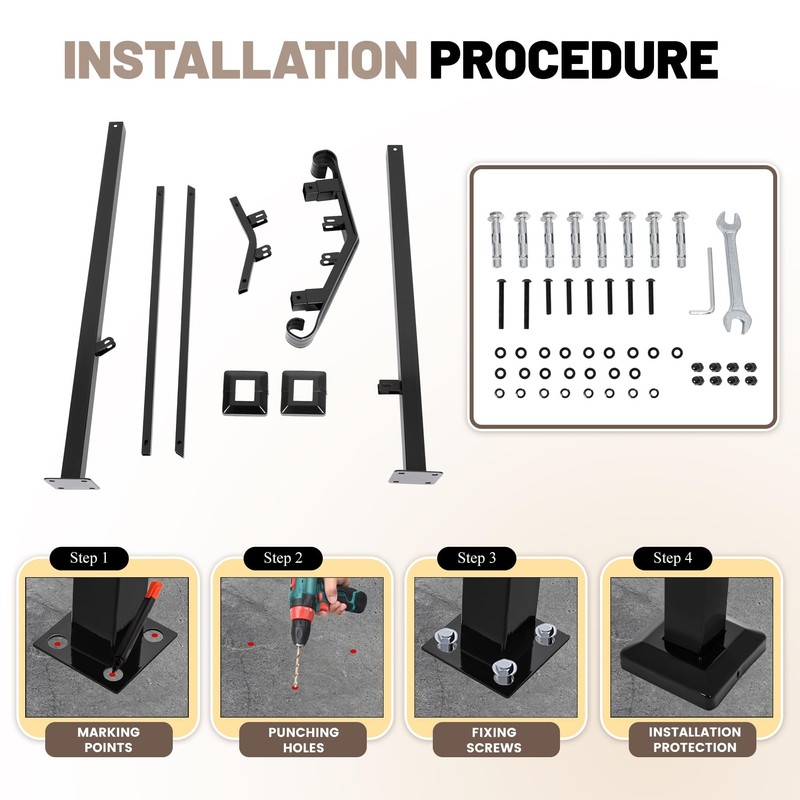 KUAFU Step Handrail Fit for 1-2 Steps Flexible Porch Railing