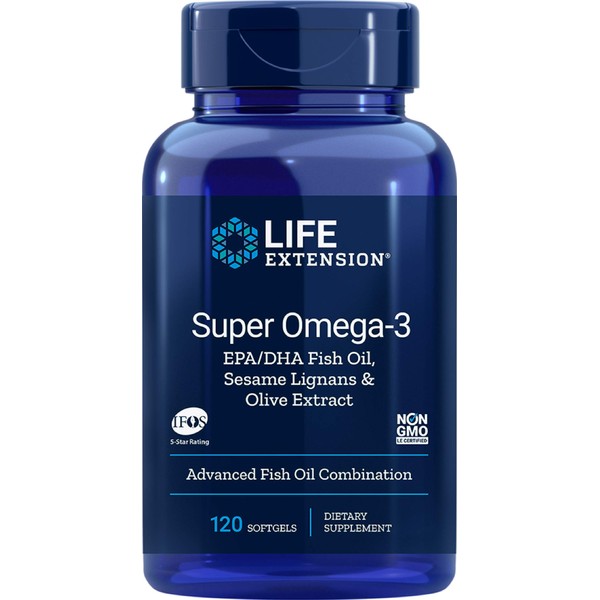 Super Omega-3 EPA/DHA Fish Oil, Sesame Lignans & Olive Extract - For Heart & Brain Health – For Inflammation & Cholesterol Management – Gluten-Free, Non-GMO – Lemon Flavor 120 Softgels