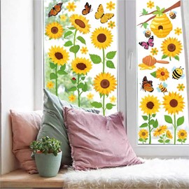 DWUENT Flower Window Stickers, Window Stickers for Glass, Windows Sticker, 8pcs Sunflower Clings, PVC Floral Decals for Spring Summer Home Decor (30x22cm)