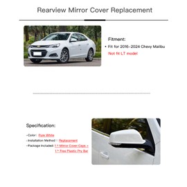 TKPUFR Left Driver Side Mirror Cover Cap Compatible with Chevy Malibu 2016-2024 Pure White