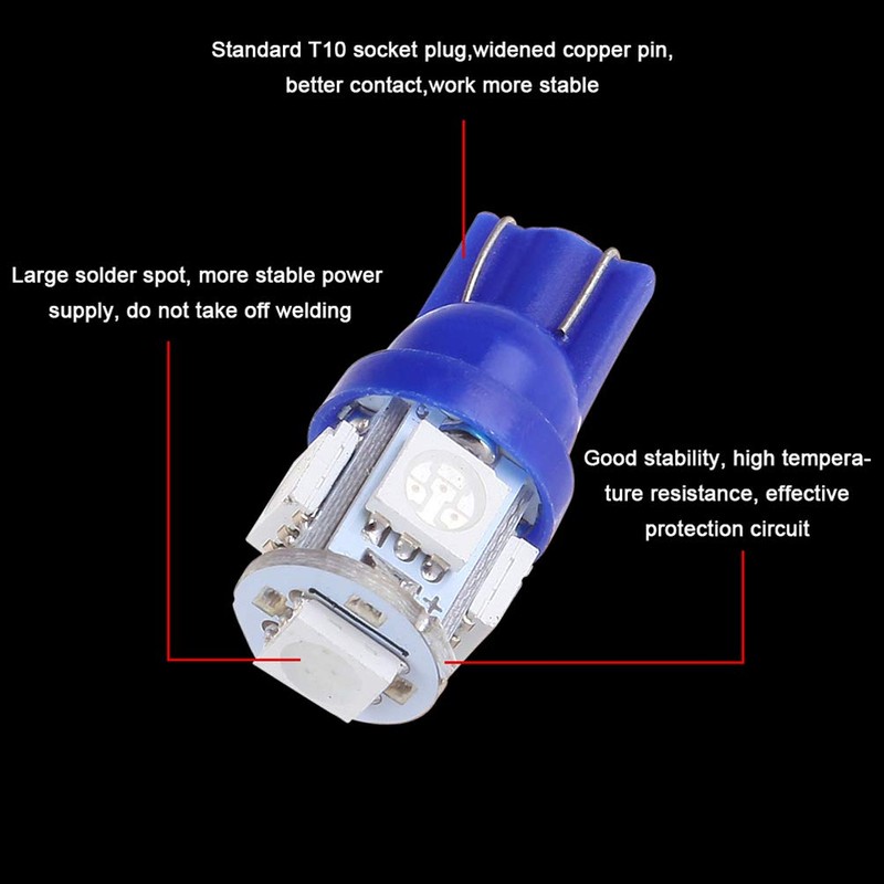 cciyu 10 Pack Blue T10 5-5050-SMD PC194 LED Bulb Instrument