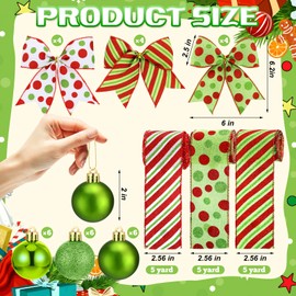 Janinka 39 Pcs Christmas Tree Decorations Lime Green Christmas Ornaments Including Green Furry Xmas Tree Picks Hanging Ornament Bow Wired Ribbon Set for Xmas Gift DIY Wreath Home Decor Party