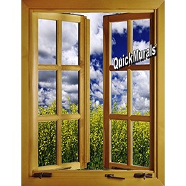 Flower Field Window #1 (Open) Peel & Stick Canvas One-Piece Wall Mural (28 Inches Wide x 36 Inches High)