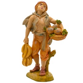 Nativity Villager Carrying a Bunch of Bananas and a Basket of Pineapples | 4.15" Tall Figurine for Bethlehem Manger Scene | Indoor Table Top Statue for Christmas Holiday Creche | Made in Italy