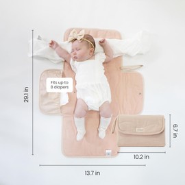 Toddlekind Mini Maven Portable Changing Pad – Organic Cotton & Water-Resistant Polyester – Travel-Friendly, Foldable Change Mat – Blush Stripes with Wave Stitching – Chic, Durable, Easy to Clean