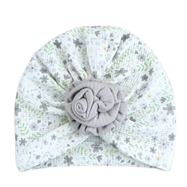 Generisch Baby Turban Hat Made of 100% Cotton with Flower Appliqué - Soft Newborn Hat for Girls - Oeko-Tex Standard 100 - Breathable & Skin-Friendly, gray, 1 pc. (pack of 1)