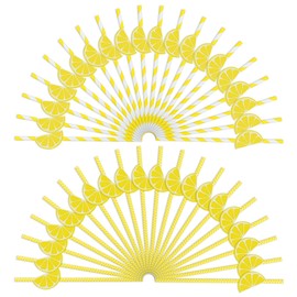 Tyqour 40 PCS Lemonade Striped Paper Straws Yellow Striped Baby Shower Disposable Cute Party Straws Lemon Decorations (Yellow)