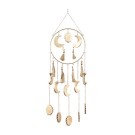 Deco 79 Mango Wood Sun and Moon Indoor Outdoor Windchime with Tassels, 16" x 0" x 42", Gold