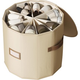 El Organizador de zapatos Vailando es un cilindro de almacenamiento plegable y beige para clóset, con divisores ajustables. Viene en un paquete de 1 unidad.
