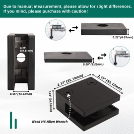 Riyhch Black Glass Railing Clamp Adjustable Flat Shelf Bracket, for Thickness 3/8"-15/32"(10mm-12mm), 304 Stainless Steel Heavy Duty Square 55 * 55mm Glass Railing Balustrade Post Clamps (8 Pack)