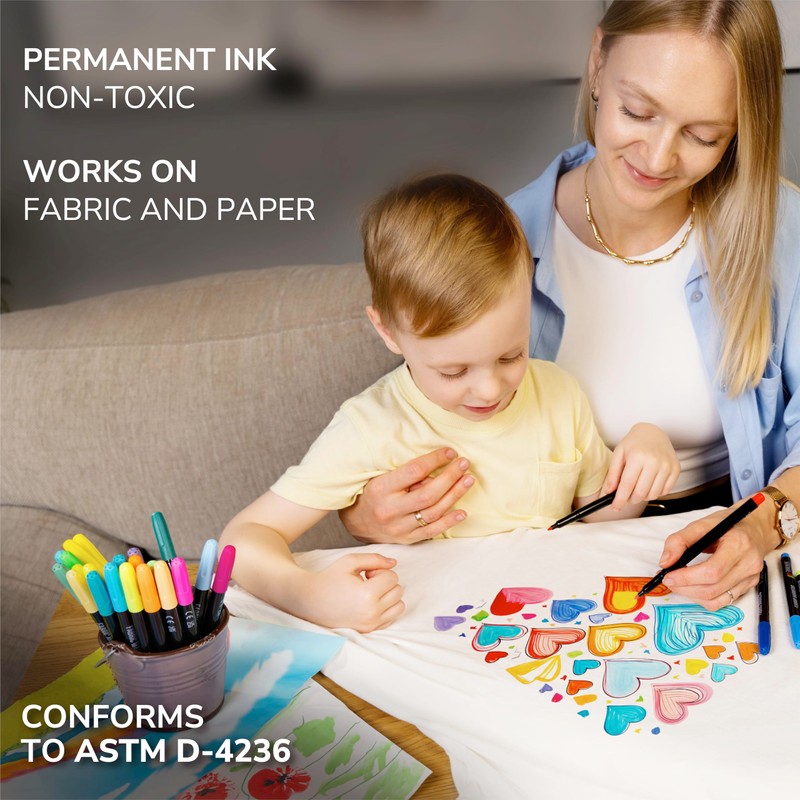 Zenacolor 32 Fabric Markers Pens - Non Toxic, Indelible and