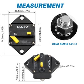 GLOSO E96 Panel Mount Waterproof IP67 Marine Auto Truck Hi-Amp with Gasket Circuit Breaker (3/8" Stud-200A)