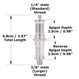 Metal 1/4" 3/8" Male Spigot Adapter Camera Screw for Umbrella Flash Light Tripod, Silver