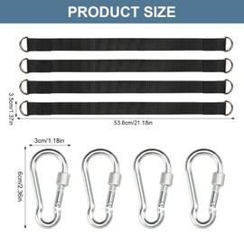 KUHAWL 4 Stück Schaukel Befestigung, 50 cm x 25 mm Hängematte Befestigung, Hängematte Gurte mit 4 Schwerlast Karabinern und D Ringen Baumschaukel Gurte für Indoor Outdoor Schaukel Hängematten