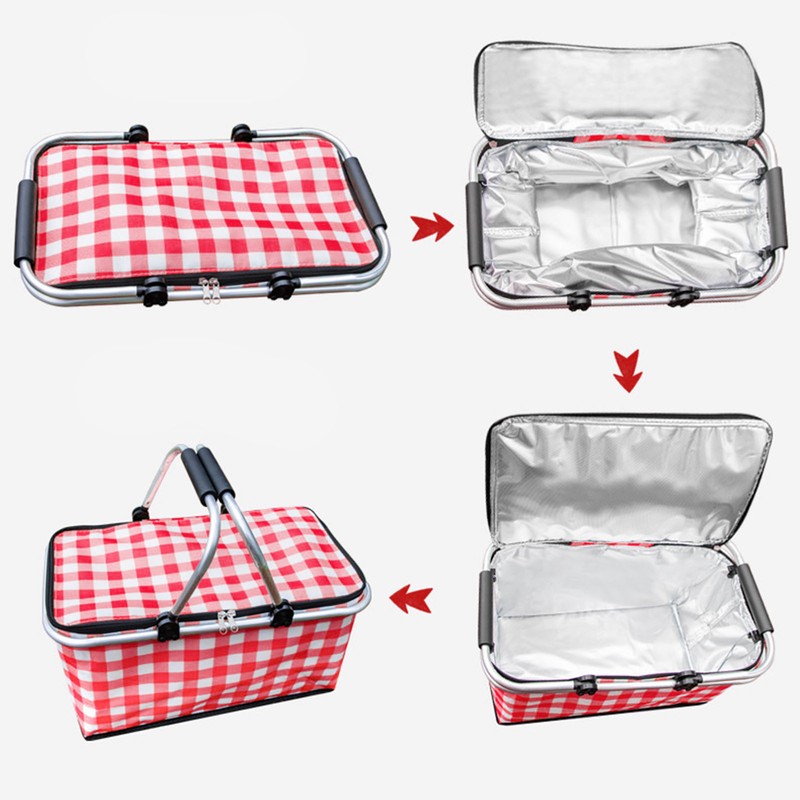 Picnic Basket Foldable Oxford Cloth Insulated Storage Basket with Check