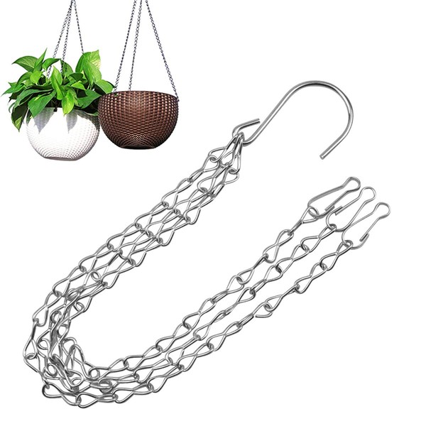 3 Pack Hanging Chain with Hooks, Flower Pot Chains for Hanging Plants, Metal Hanging Basket Replacement Chain with 3 Point for Bird Feeders Planters (Silver)