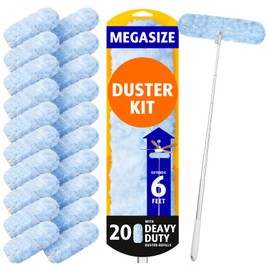 6 ft Extendable Duster Handle with 20 Refills, Compatible with Swiffer, Disposable Microfiber Dusting Pads for Home Cleaning, Ceiling, Fan, Window, Hard-to-Reach Areas