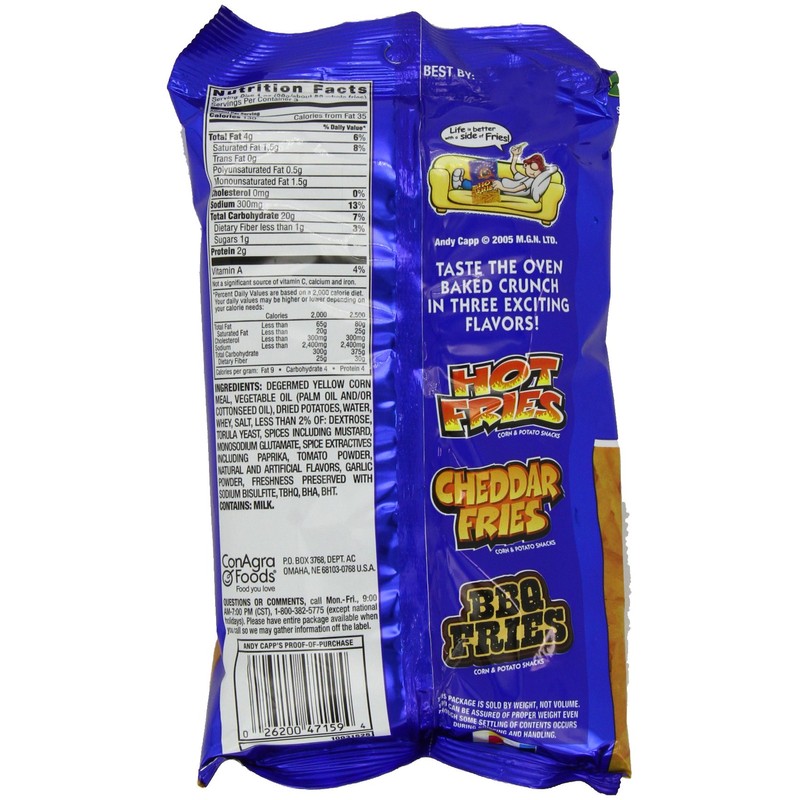 Andy Capp's Hot Fries Snacks, 3 oz, (Pack of 12)