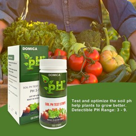 DOMICA Soil pH Test Kit (3-9 Range) 100 Soil pH Tester Strips, Test Soil of Garden Lawn Grass Flower Vegetable Compost Indoor and Outdoor Plants