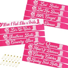 12 Pcs Disco Cowgirl Bachelorette Party Sashes, Hot Pink Cowgirl Bride Sashes for Man i Feel Like a Bride Bachelorette Lets Go Girls Western Bridal Shower Party Decorations Last Rodeo Party Supplies