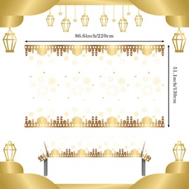 White Eid Tablecloth Party, 130 x 220 cm, Large Eid Ramadan Mubarak Decorations, Tablecloths Moon and Star, Rectangular Tablecloth, Plastic Tablecloth for Home, Eid Mubarak, Islam, Muslim Party