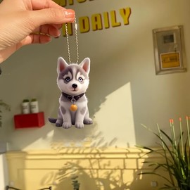 Siberian Husky Acrylic Pendant - 2D Flat Car Mirror Charm & Keychain - Arctic Dog Decor - Gift for Husky Lovers & Dog Owners