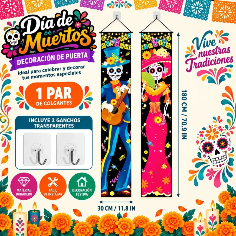 Decoración de Día de Muertos para Puerta, de 2 Banners