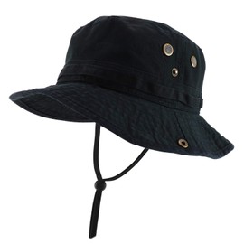 Armycrew Big Oversized Jungle Boonie Bucket Hat with Chin String Fits Upto XXXL - Black - 2XL-3XL