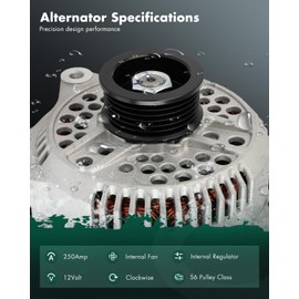 SCITOO Alternator Fits for Ford for Mustang 4.6L 1996-1998,for Ford for Thunderbird 4.6L 1995-1997,for Lincoln for Town Car 4.6L 96-97,for Mercury for Cougar 4.6L 95-97, 12V 250Amp CW S6 Pulley 7776N