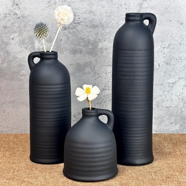 Xunsiga Black Ceramic Vase Set of 3, Vases Home Decor Rustic Farmhouse Decor, Modern Boho Terracotta Vases for Pampas Grass, Dried Flowers Living Room, Kitchen, Bathroom, Bookshelf, Table Decor