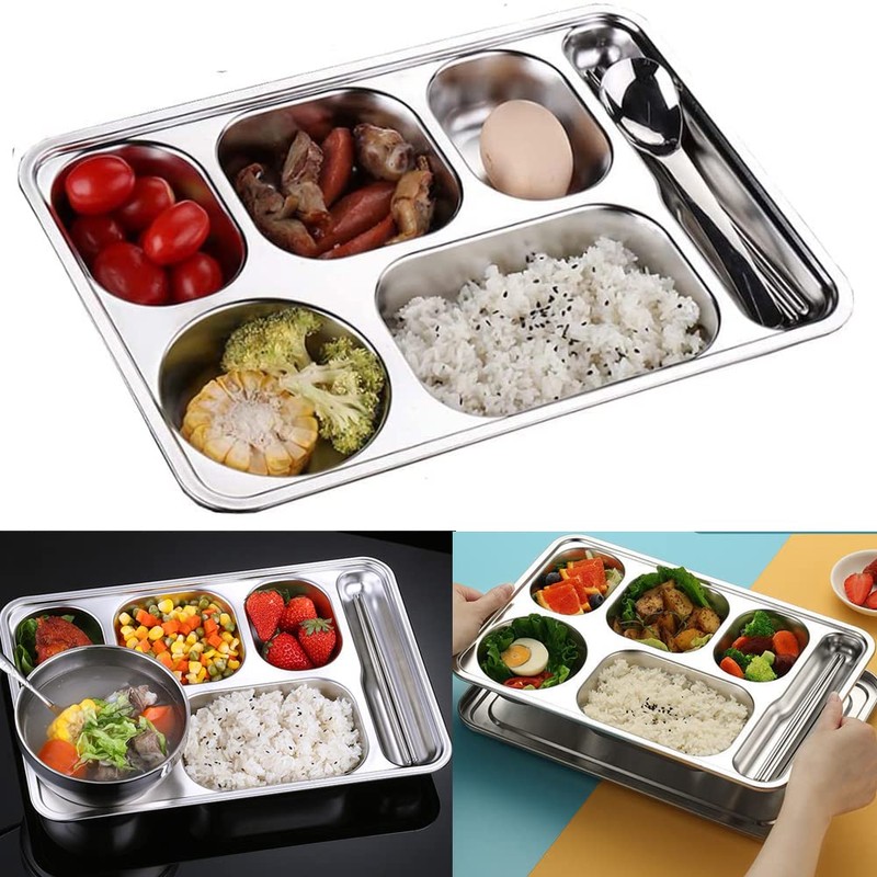 AIYoo 2 Pack Stainless Steel Divided Dinner Plates,Unbreakable Large Control