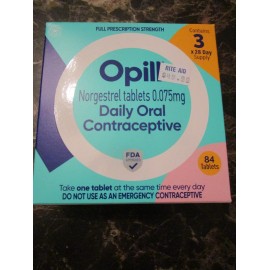 Opill Daily Oral Contraceptive Norgestre 3 Month 84 Tablets 0.075 mg Exp 12/2025